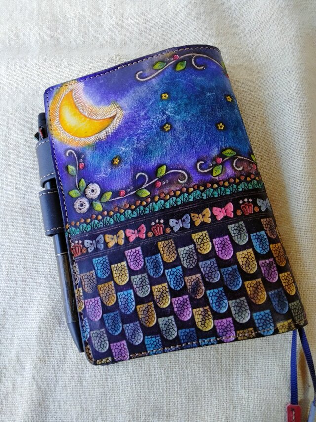 ほぼ日手帳対応　牛革文庫サイズ手帳カバー　刻印＆拭き染め