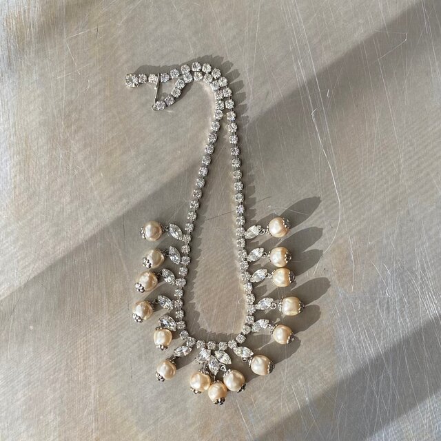 Vintage 50s-60s USA retro crystal bijou×pearl necklace
