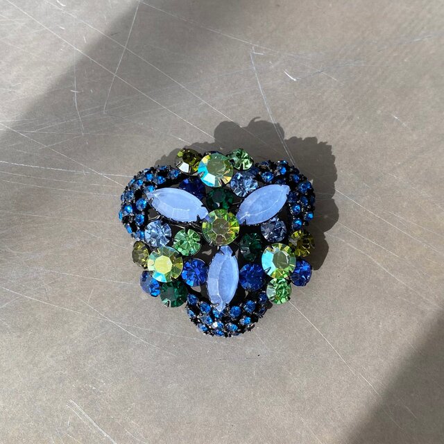 Vintage 70s-80s USA retro blue×green bijou brooch