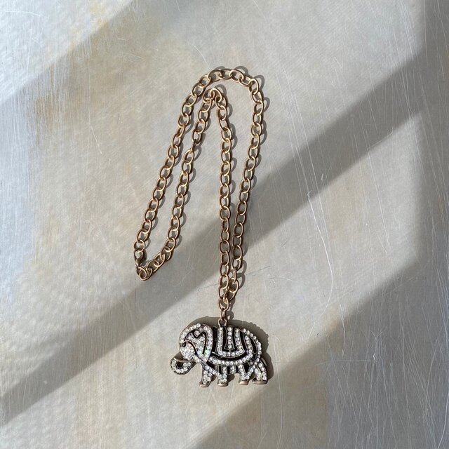 Vintage retro crystal bijou elephant necklace