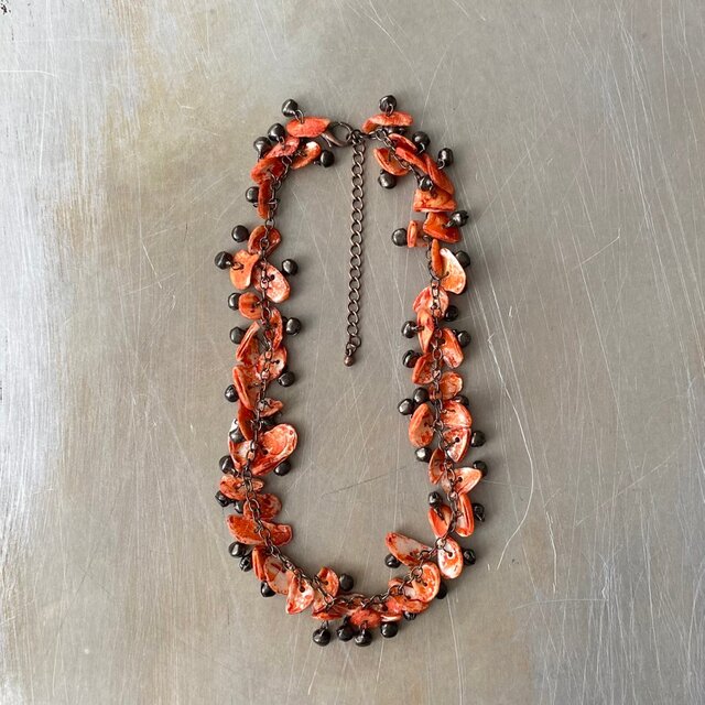 Vintage 70s-80s USA retro shell× metal beads necklace