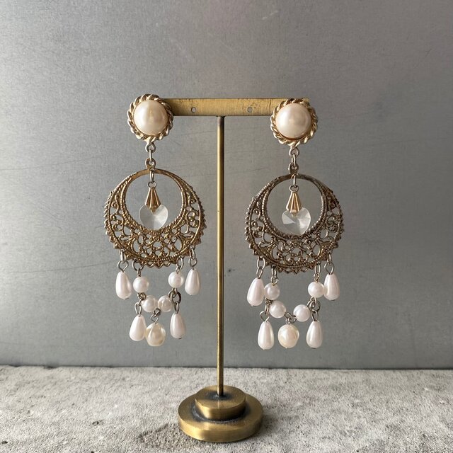 Vintage 80s-90s USA retro swing pearl crystal heart pierces