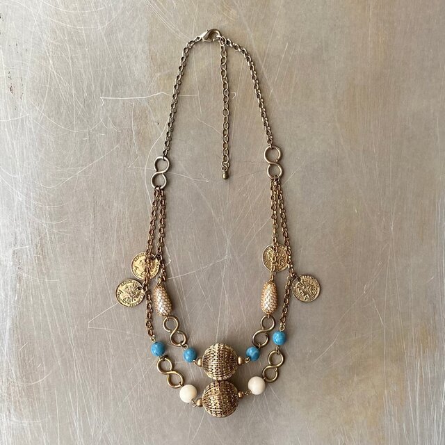 Vintage 80s USA retro classical coin×beads necklace