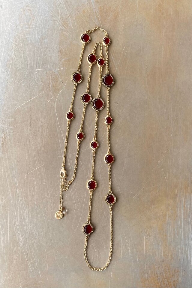 Vintage 90s USA retro red classical crystal bijou long necklace