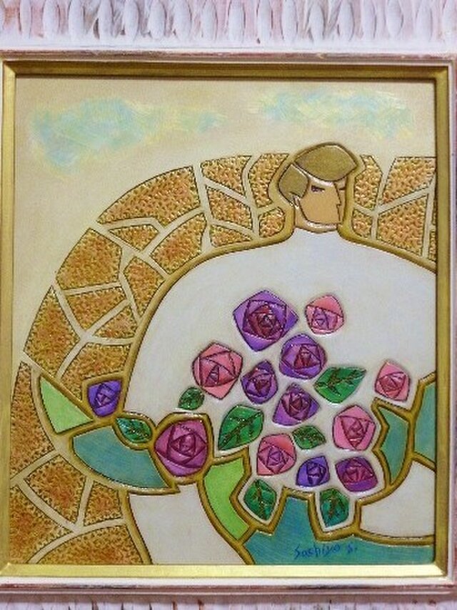 ☆10周年感謝セール！5000円OFF 革絵・薔薇を抱える人 | iichi 日々の