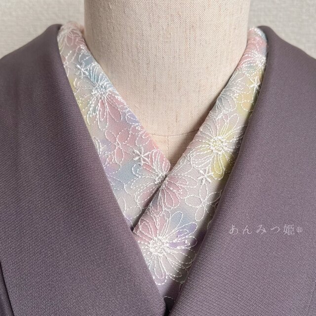 洗える刺繍半衿 パステルチュール