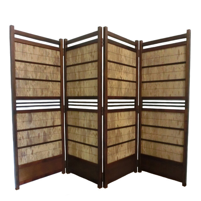 簾屏風 衝立 パーテーション ついたて 天然杢メープル無垢材 茶色 銘竹紋竹