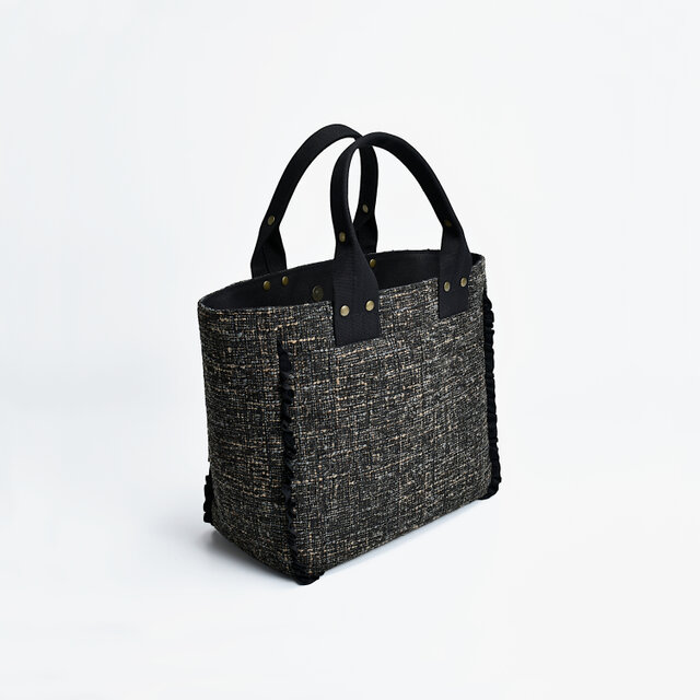 【受注製作】ツイード風フリルトート（ブラック系）