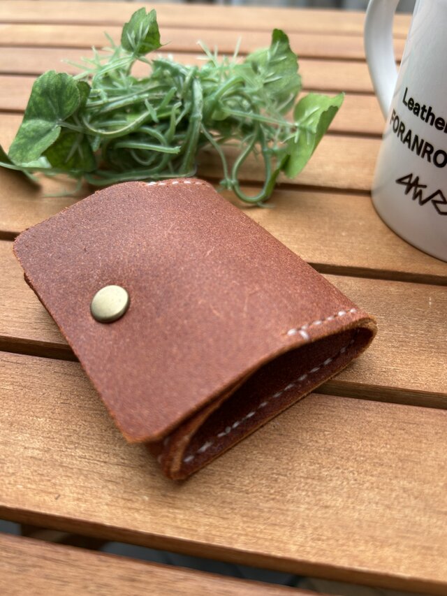 高級イタリアンレザーレッドブラウンの牛床革 MINI MINIコインケース