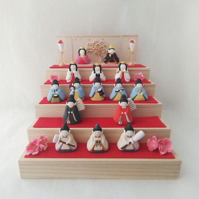 『受注制作』【お雛様】 おひなさま　百花　十五人飾り　「松の木　屏風」