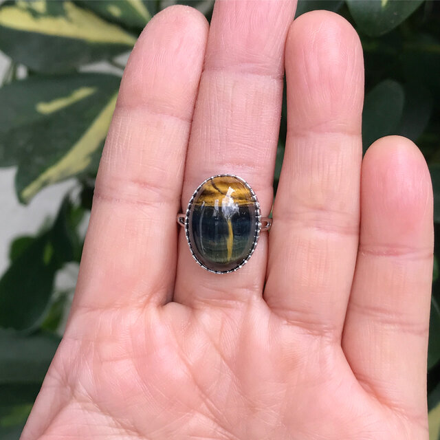 ブルーブラックタイガーアイ タイガーアイ 虎目石 天然石 指輪