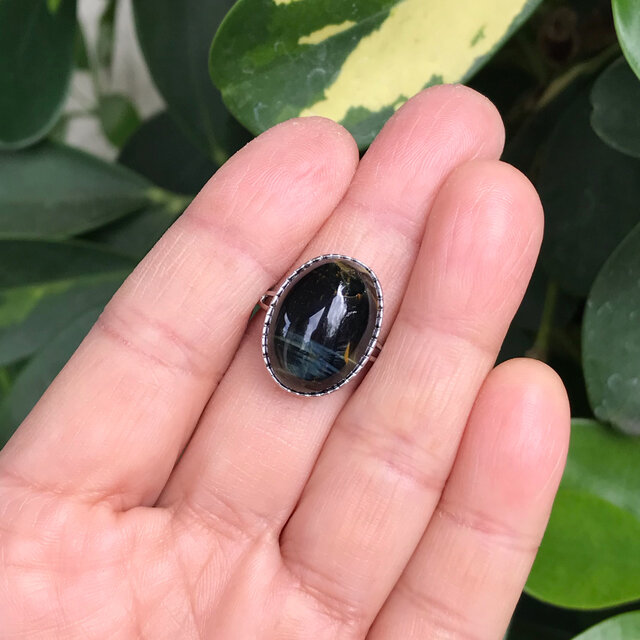 ブルーブラックタイガーアイ タイガーアイ 天然石 虎目石 指輪