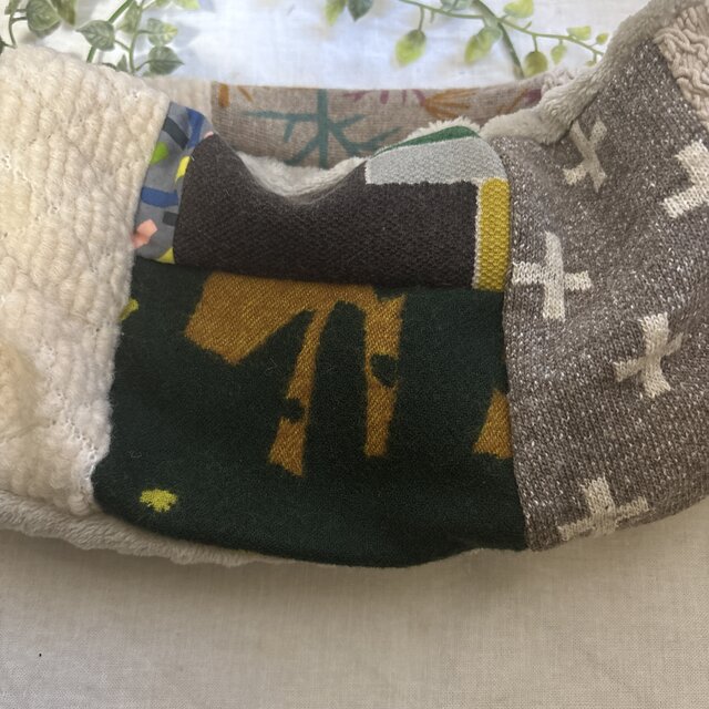 ハンドメイド☆ネックウォーマーミナペルホネンニットパッチワークファB