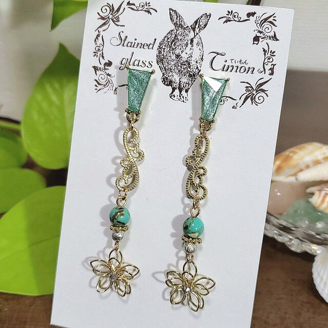 フランジパニ ポストピアス シャイニーエメラルドグリーン sea♡ No.916