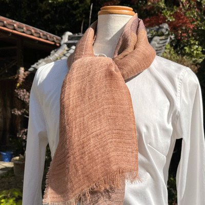 熟成柿渋染め三重織ショートストールK25094