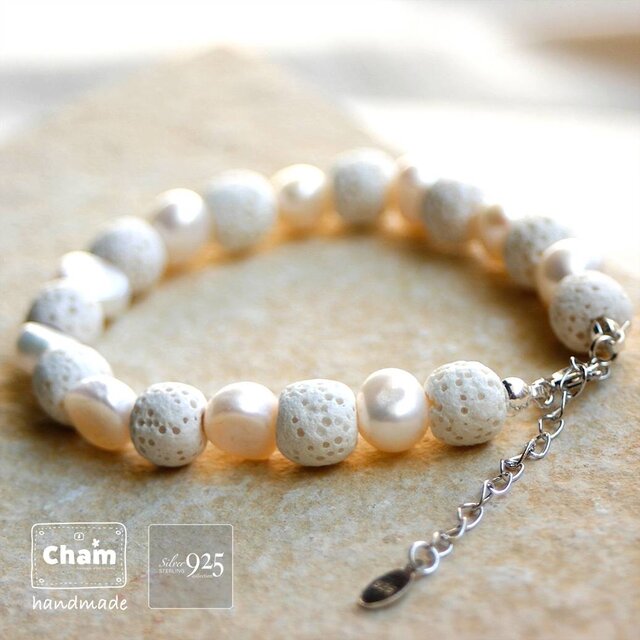 ラバストーンと淡水パールのブレスレット