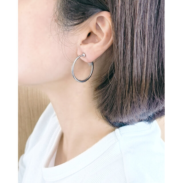SUS316＊3cmフープイヤリング[Simple hoop & coin/Silver]刻印 コイン