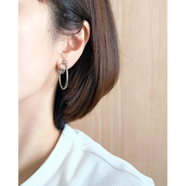 SUS316＊3cmフープイヤリング[Simple hoop & coin/Silver]刻印 コイン