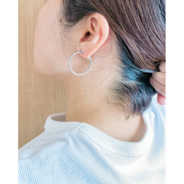 SUS316＊3cmフープイヤリング[Simple hoop & coin/Silver]刻印 コイン