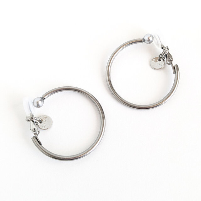 SUS316＊3cmフープイヤリング[Simple hoop & coin/Silver]刻印 コイン