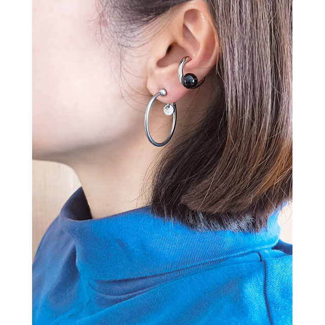 SUS316＊3cmフープイヤリング[Simple hoop & coin/Silver]刻印 コイン