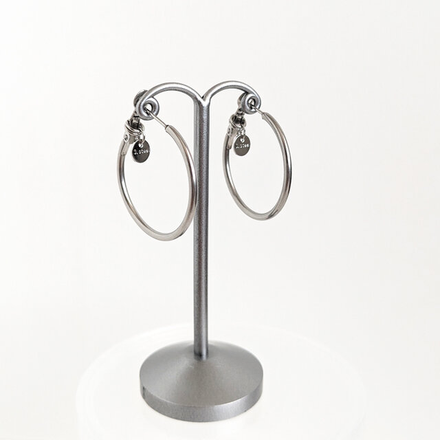 SUS316＊3cmフープピアス[Simple hoop & coin/Silver]刻印 コイン