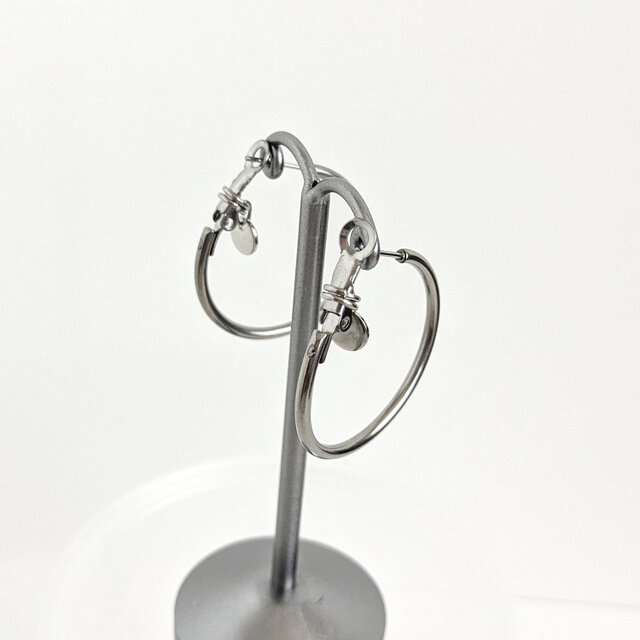 SUS316＊3cmフープピアス[Simple hoop & coin/Silver]刻印 コイン