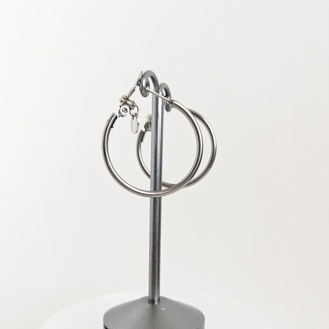 SUS316＊3cmフープピアス[Simple hoop & coin/Silver]刻印 コイン
