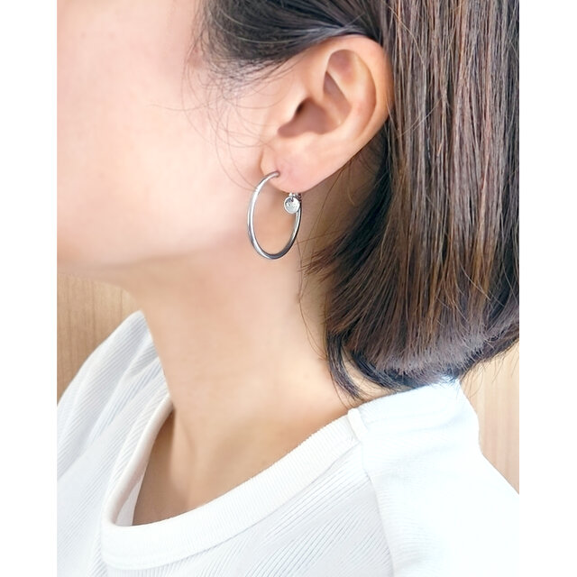 SUS316＊3cmフープピアス[Simple hoop & coin/Silver]刻印 コイン