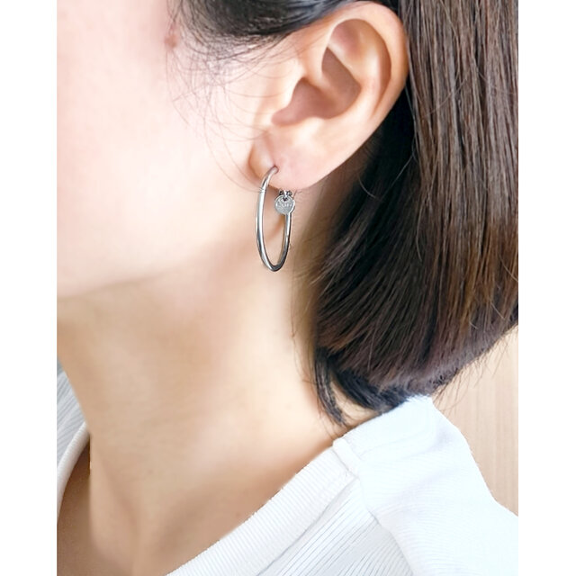 SUS316＊3cmフープピアス[Simple hoop & coin/Silver]刻印 コイン