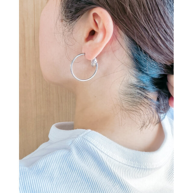 SUS316＊3cmフープピアス[Simple hoop & coin/Silver]刻印 コイン