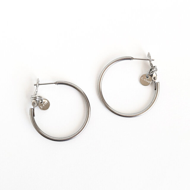 SUS316＊3cmフープピアス[Simple hoop & coin/Silver]刻印 コイン