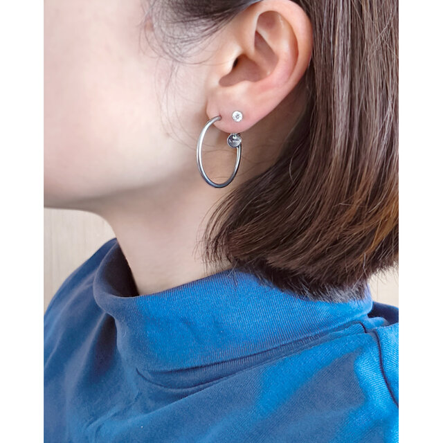 SUS316＊3cmフープピアス[Simple hoop & coin/Silver]刻印 コイン