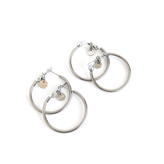 SUS316＊3cmフープピアス[Simple hoop & coin/Silver]刻印 コイン