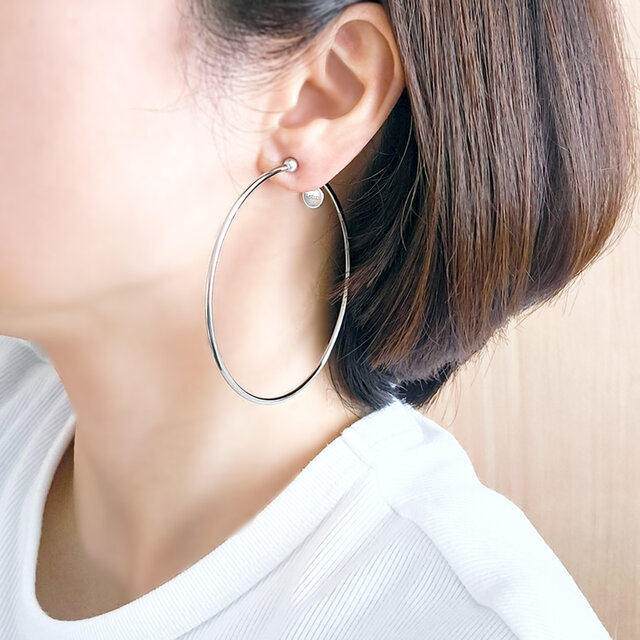 SUS316＊7cmフープイヤリング[Simple hoop & coin/Silver]刻印 コイン サージカルステンレス
