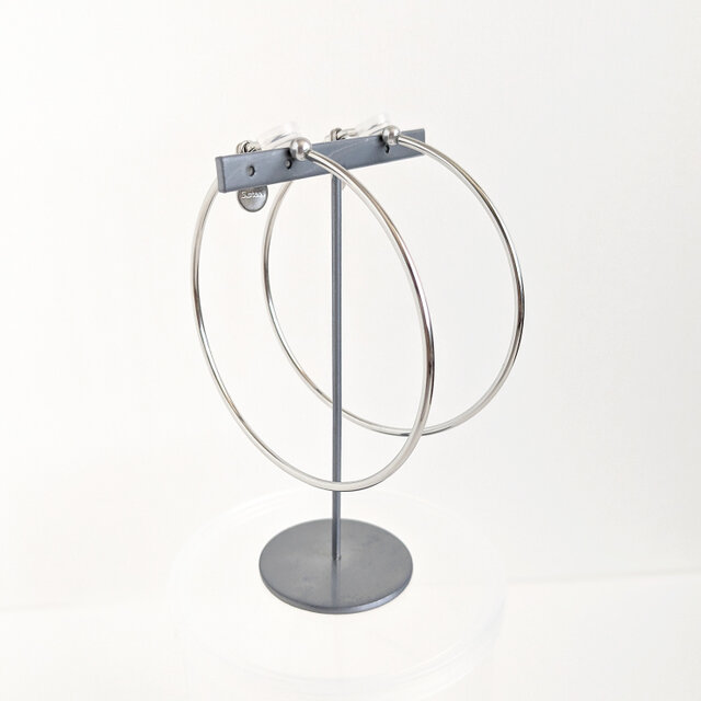 SUS316＊7cmフープイヤリング[Simple hoop & coin/Silver]刻印 コイン