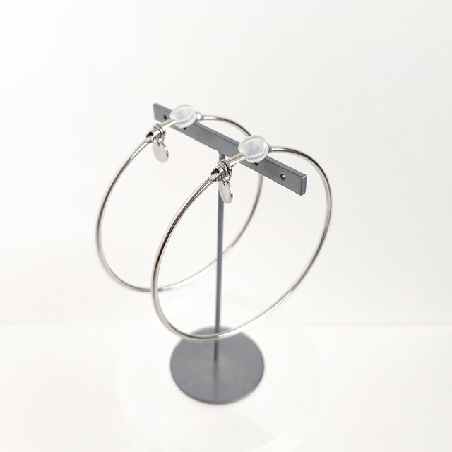 SUS316＊7cmフープイヤリング[Simple hoop & coin/Silver]刻印 コイン