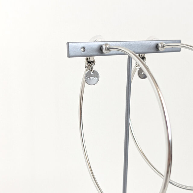 SUS316＊7cmフープイヤリング[Simple hoop & coin/Silver]刻印 コイン