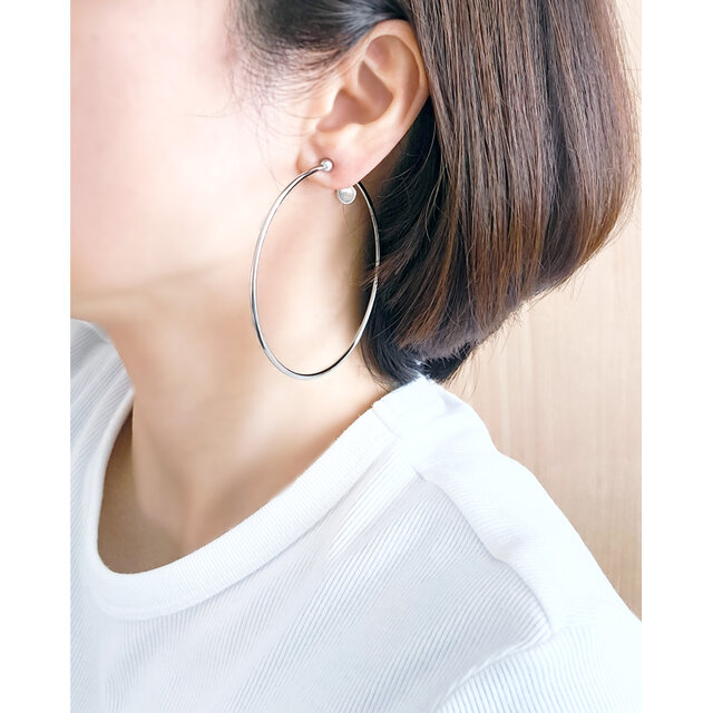 ポメころび❤️ サージカルステンレス316Lフープイヤリング SUS316＊7cmフープイヤリング[Simple hoop & coin/Silver]刻印 コイン