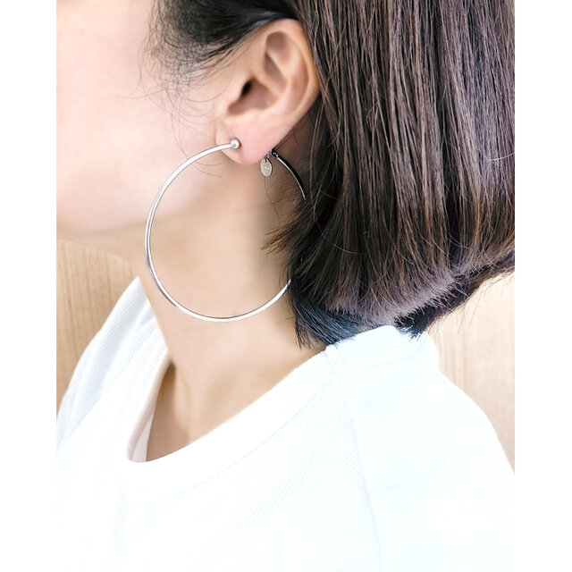 ポメころび❤️ サージカルステンレス316Lフープイヤリング SUS316＊7cmフープイヤリング[Simple hoop & coin/Silver]刻印 コイン