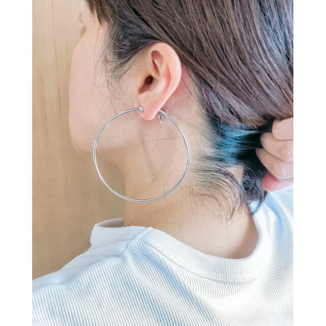 SUS316＊7cmフープイヤリング[Simple hoop & coin/Silver]刻印 コイン