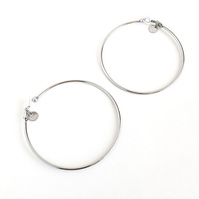 SUS316＊7cmフープイヤリング[Simple hoop & coin/Silver]刻印 コイン