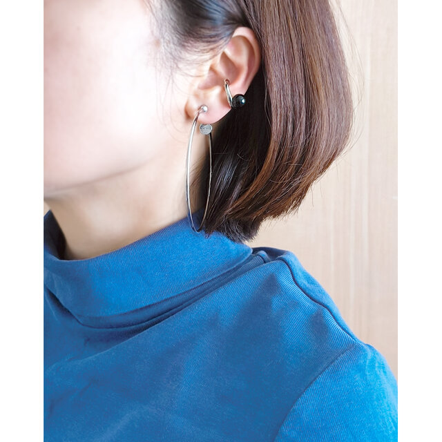 SUS316＊7cmフープイヤリング[Simple hoop & coin/Silver]刻印 コイン