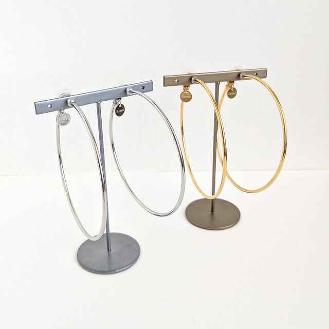 SUS316＊7cmフープイヤリング[Simple hoop & coin/Silver]刻印 コイン