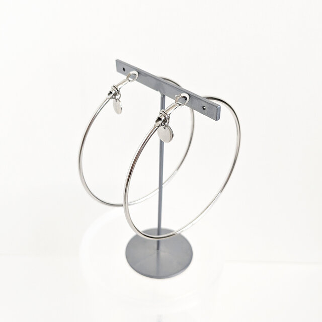 ポメころび❤️サージカルステンレス316L フープピアス SUS316＊7cmフープピアス[Simple hoop & coin/Silver]刻印 コイン