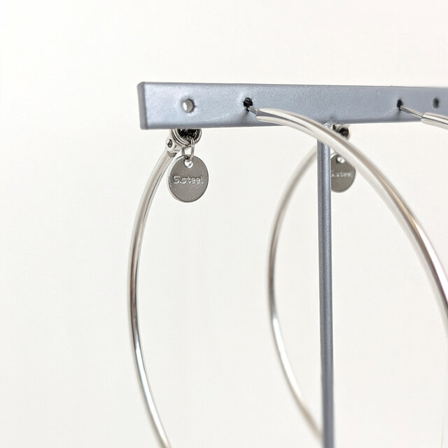 SUS316＊7cmフープピアス[Simple hoop & coin/Silver]刻印 コイン