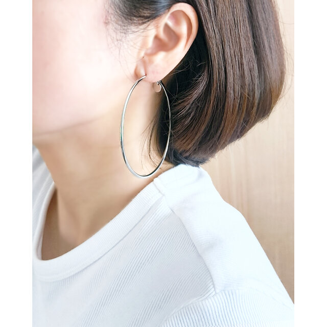 SUS316＊7cmフープピアス[Simple hoop & coin/Silver]刻印 コイン