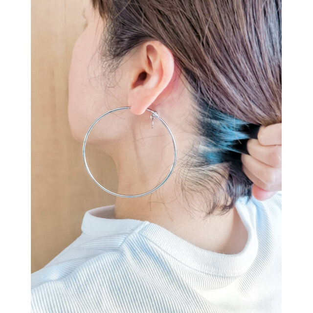 SUS316＊7cmフープピアス[Simple hoop & coin/Silver]刻印 コイン