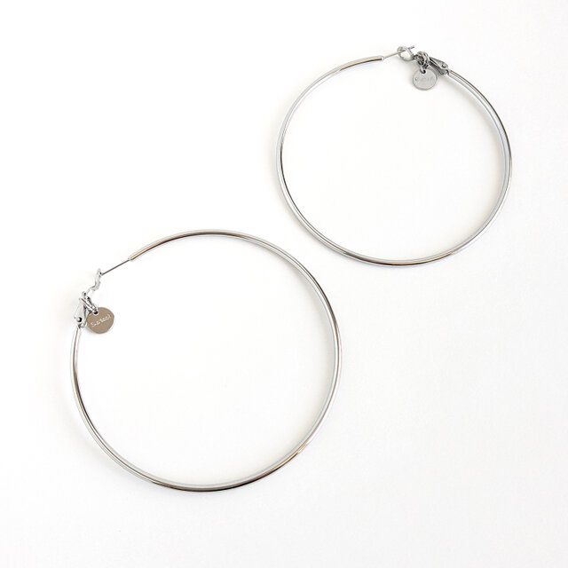 SUS316＊7cmフープピアス[Simple hoop & coin/Silver]刻印 コイン