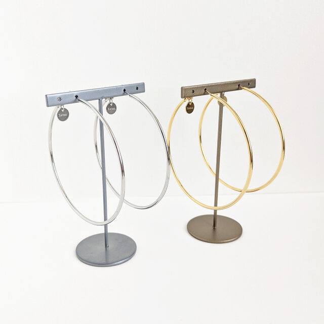 SUS316＊7cmフープピアス[Simple hoop & coin/Silver]刻印 コイン